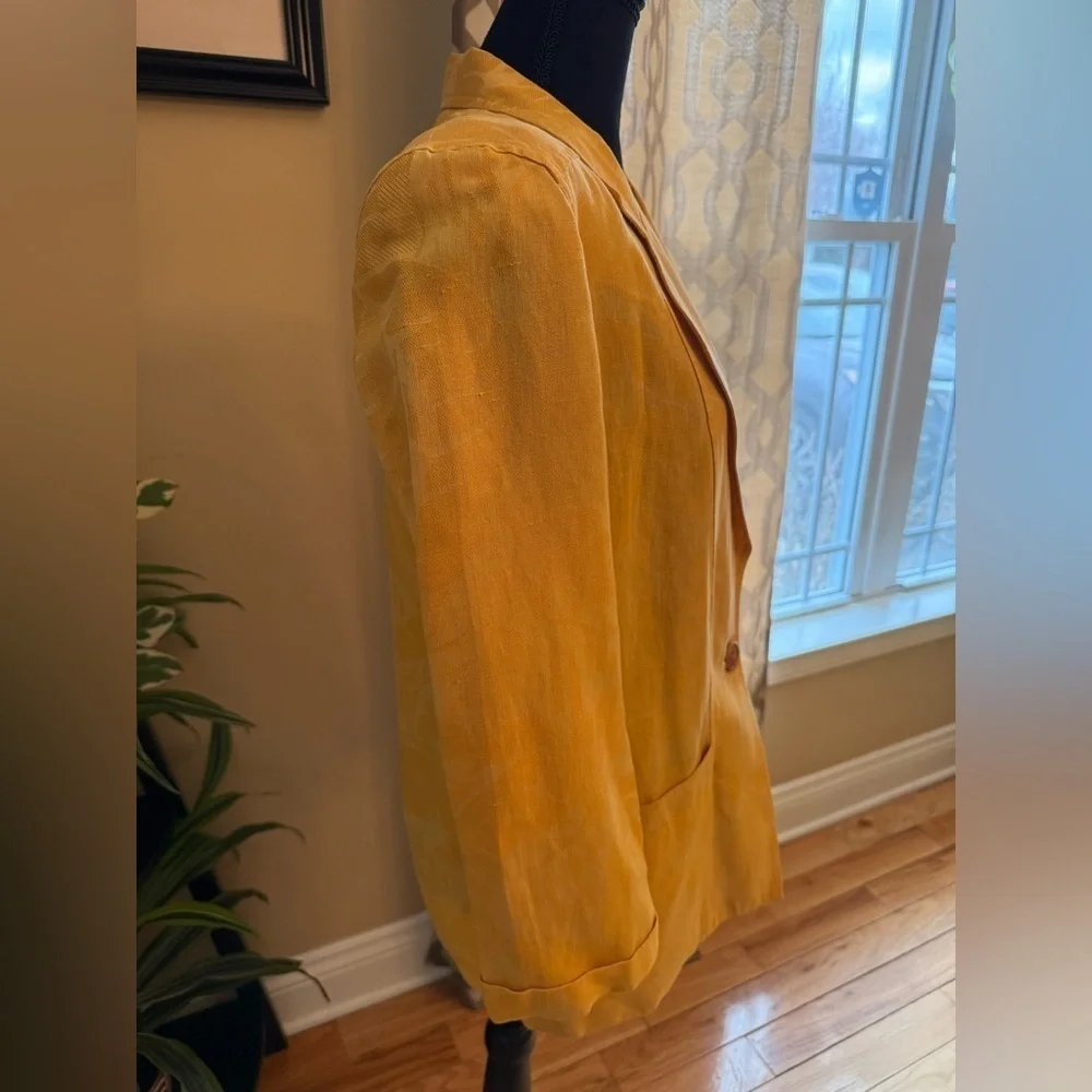 VTG Christian Dior 1 Button Cotton/Linen Yellow Palm Women’s Blazer Size 6 READ